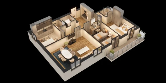 3-xonali xonadon 96.9 m²  4/8 qavat | Saxro Turar-joy majmuasi