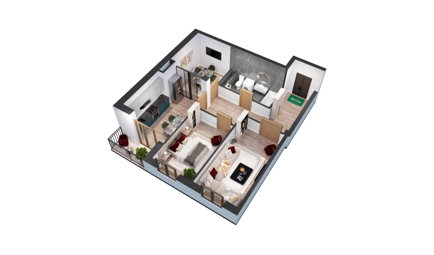 2-xonali xonadon 66.5 m²  2/10 qavat | YANGIOBOD RESIDENCE Turar-joy majmuasi
