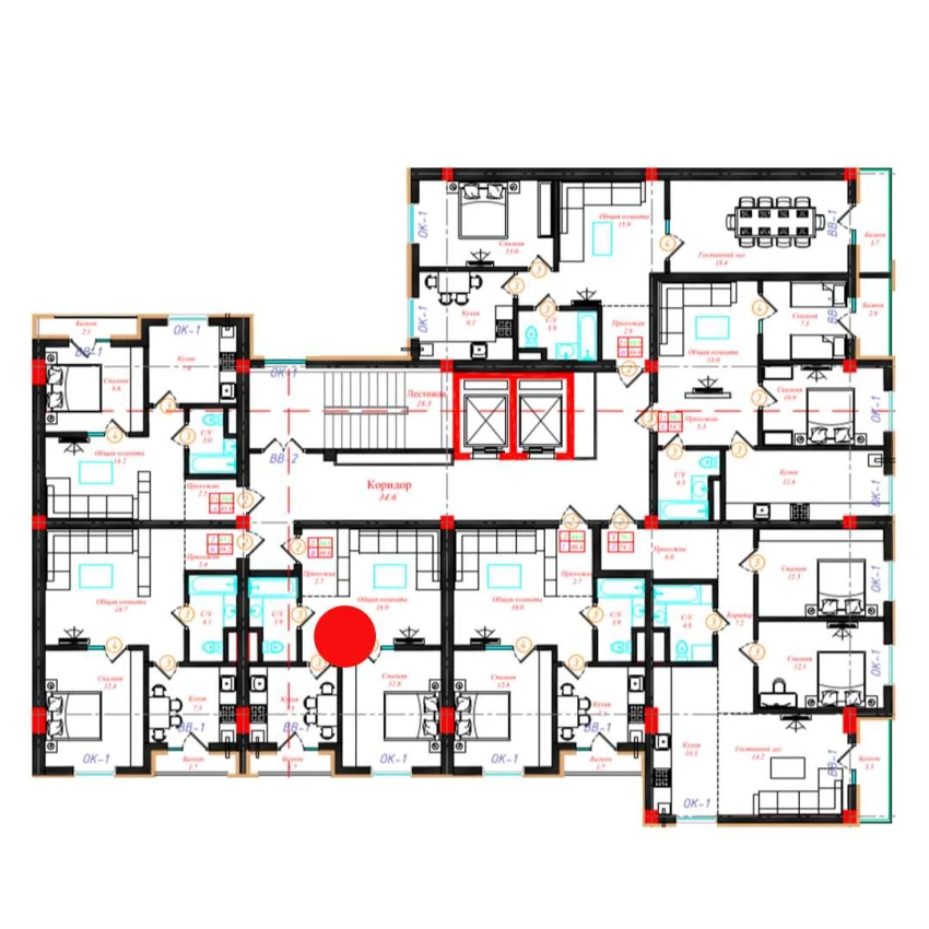 2-xonali xonadon 46.6 m²  8/10 qavat | CHINARA PARK Turar-joy majmuasi