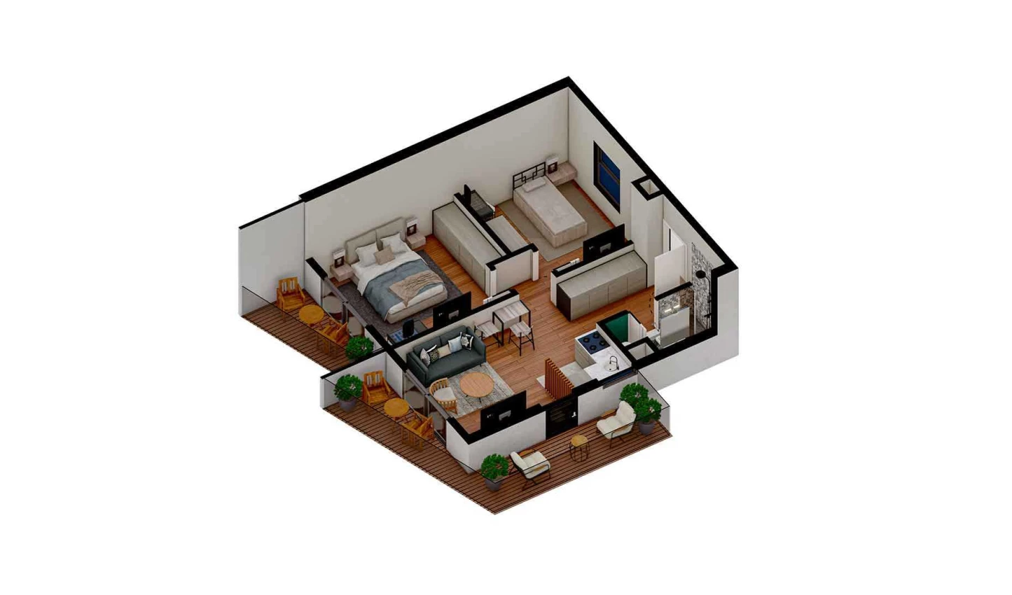 3-xonali xonadon 53.97 m²  2/6 qavat | TUSHLAR VODIYSI Turar-joy majmuasi