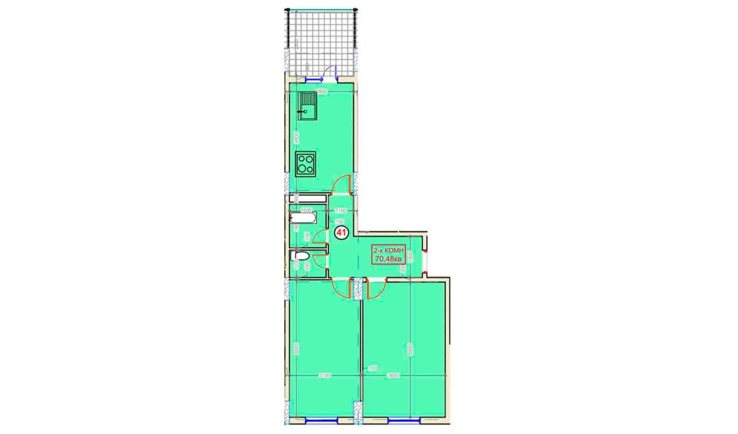 2-комн. квартира 70.48 м²  2/9 этаж | Жилой комплекс XUMO