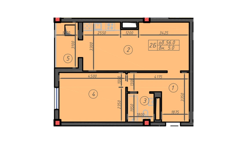 1-xonali xonadon 56 m²  3/12 qavat | Sokin hayot Turar-joy majmuasi