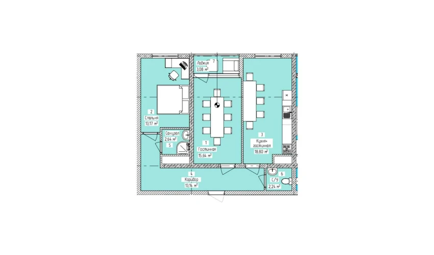 3-xonali xonadon 68.71 m²  3/16 qavat | ELITE ECO CITY Turar-joy majmuasi