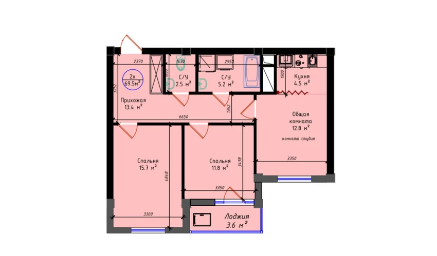 3-комнатная квартира 69.5 м²  5/21 этаж | Жилой комплекс BRILLIANT CITY AC