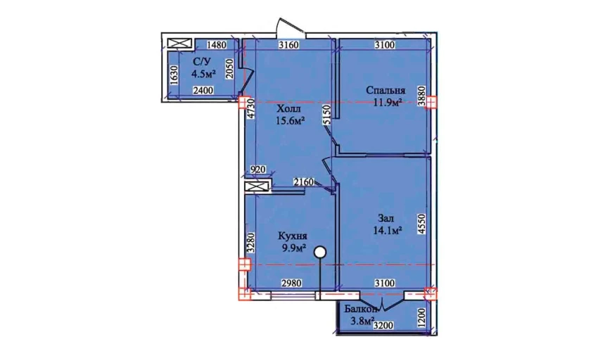 2-комнатная квартира 59.2 м²  5/9 этаж | Жилой комплекс CHIRCHIQ CITY