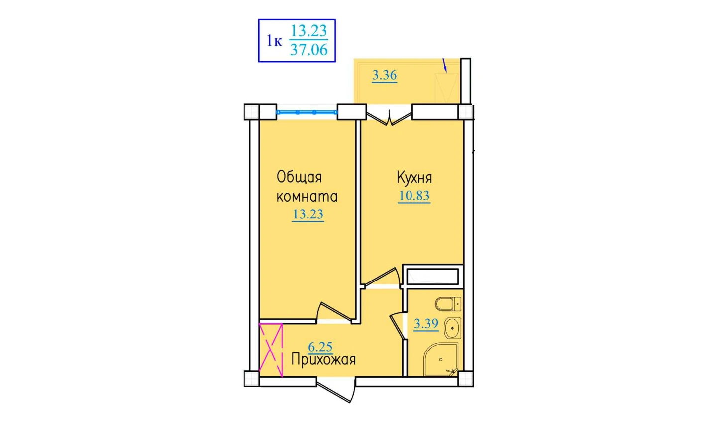 1-комн. квартира 37.06 м²  6/9 этаж | Жилой комплекс PROVANS