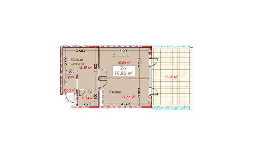 2-xonali xonadon 76.95 m²  2/8 qavat | CAPITAL AVENUE Turar-joy majmuasi