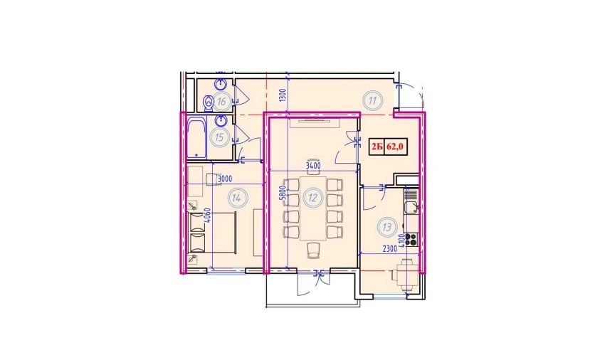 2-xonali xonadon 62 m²  8/9 qavat | Ahillik Turar-joy majmuasi