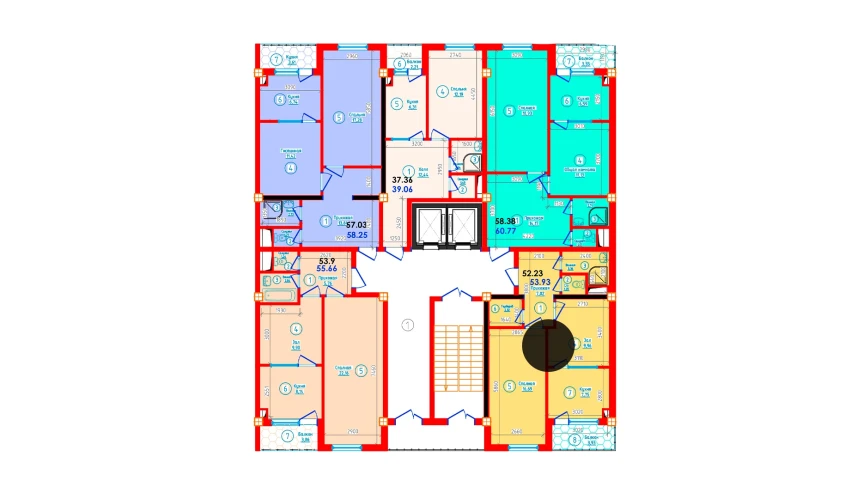 2-комнатная квартира 53.93 м²  11/12 этаж | Жилой комплекс S-Tower