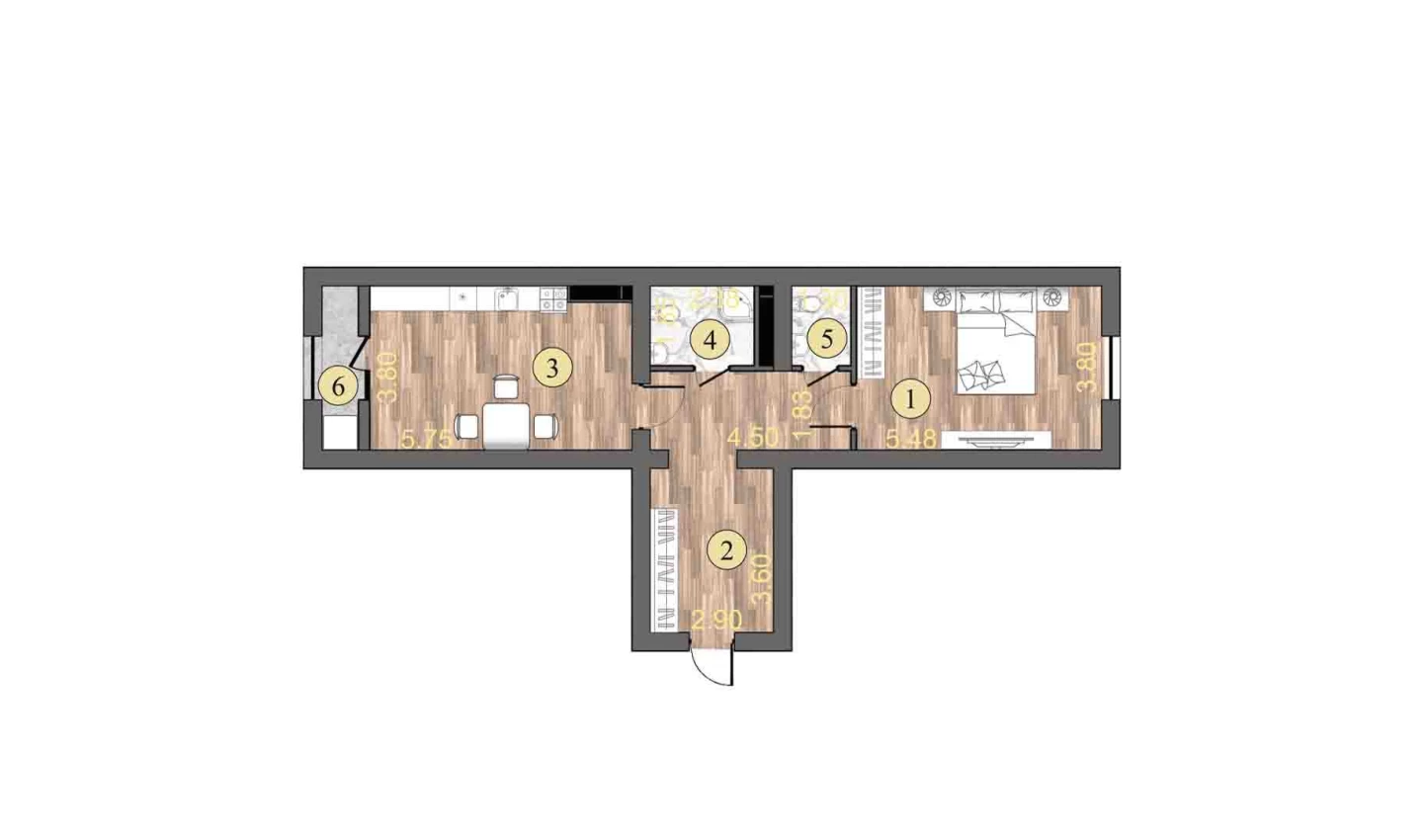 2-комн. квартира 70.3 м²  3/16 этаж | Жилой комплекс ISLOMOBOD