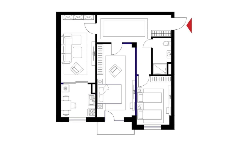 3-xonali xonadon 80.7 m²  3/6 qavat | CHOSHTEPA GARDEN Turar-joy majmuasi