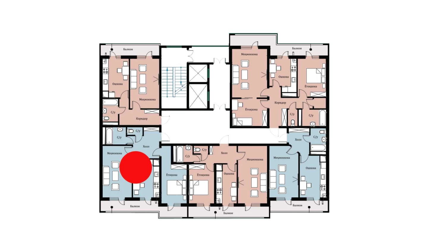 2-комн. квартира 55.75 м²  8/16 этаж | Жилой комплекс SOKIN DIYOR