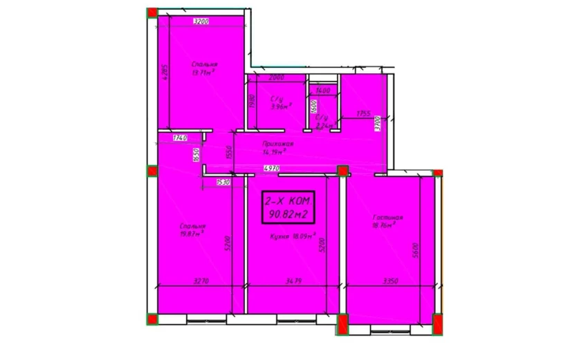 3-комнатная квартира 90.82 м²  4/4 этаж | Жилой комплекс SABZAVOT CITY