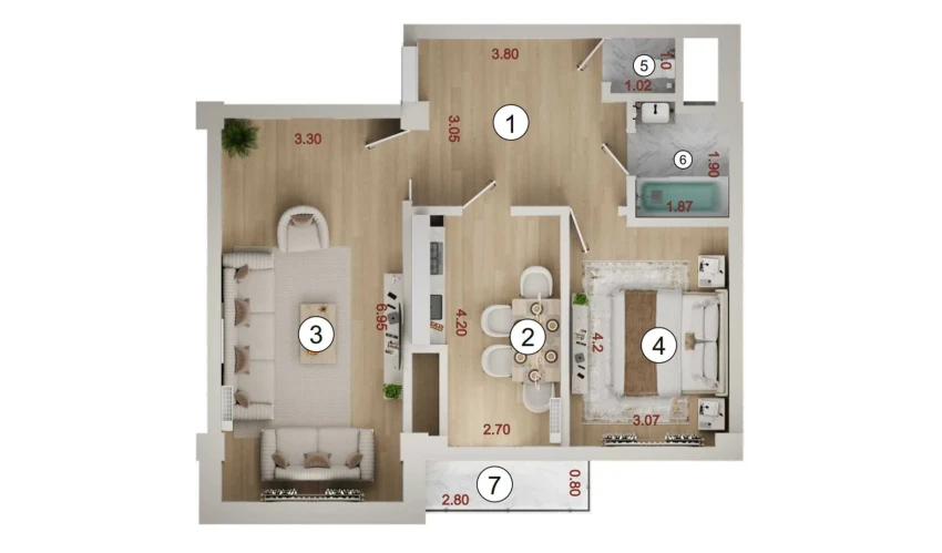 2-комнатная квартира 62.95 м²  15/16 этаж | Жилой комплекс ISLOMOBOD