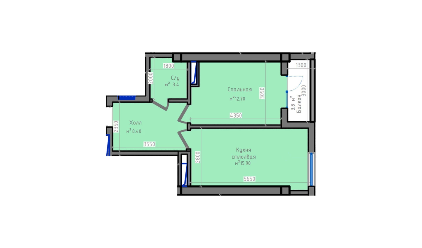 1-комн. квартира 46.7 м²  7/13 этаж | Жилой комплекс ORZU SAROYI