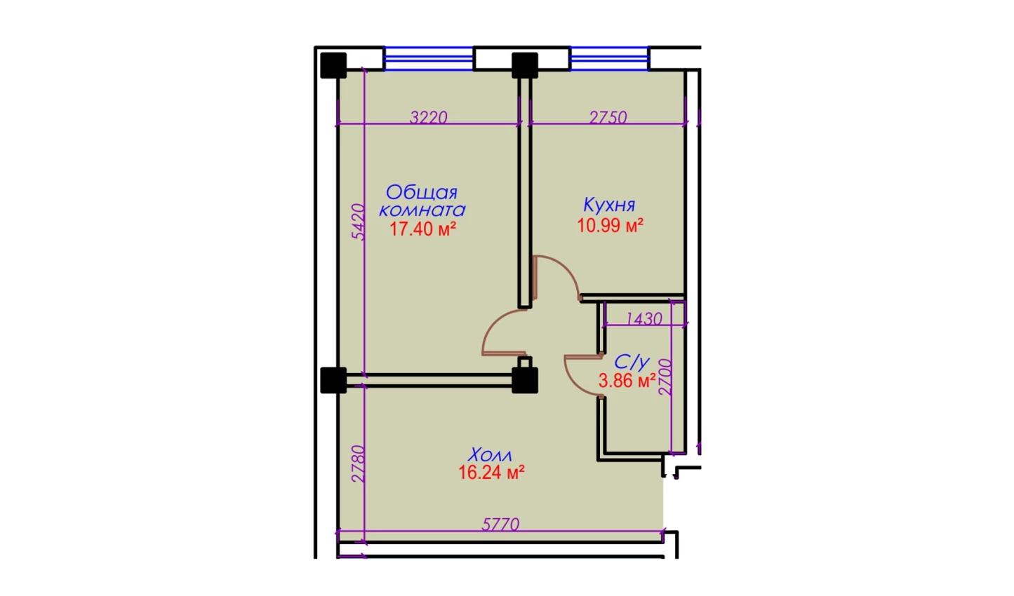 1-комн. квартира 48.49 м²  10/10 этаж | Жилой комплекс Ko'kcha-Oqtepa