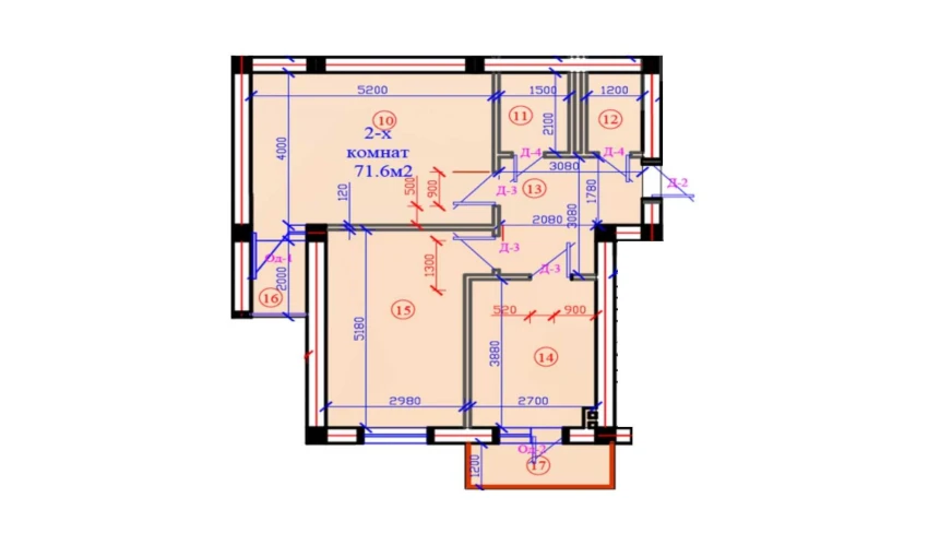 2-комнатная квартира 71.6 м²  3/7 этаж | Жилой комплекс G'IJDUVON CITY
