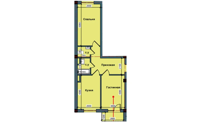2-xonali xonadon 62.8 m²  5/9 qavat | NUR BARAKA Turar-joy majmuasi