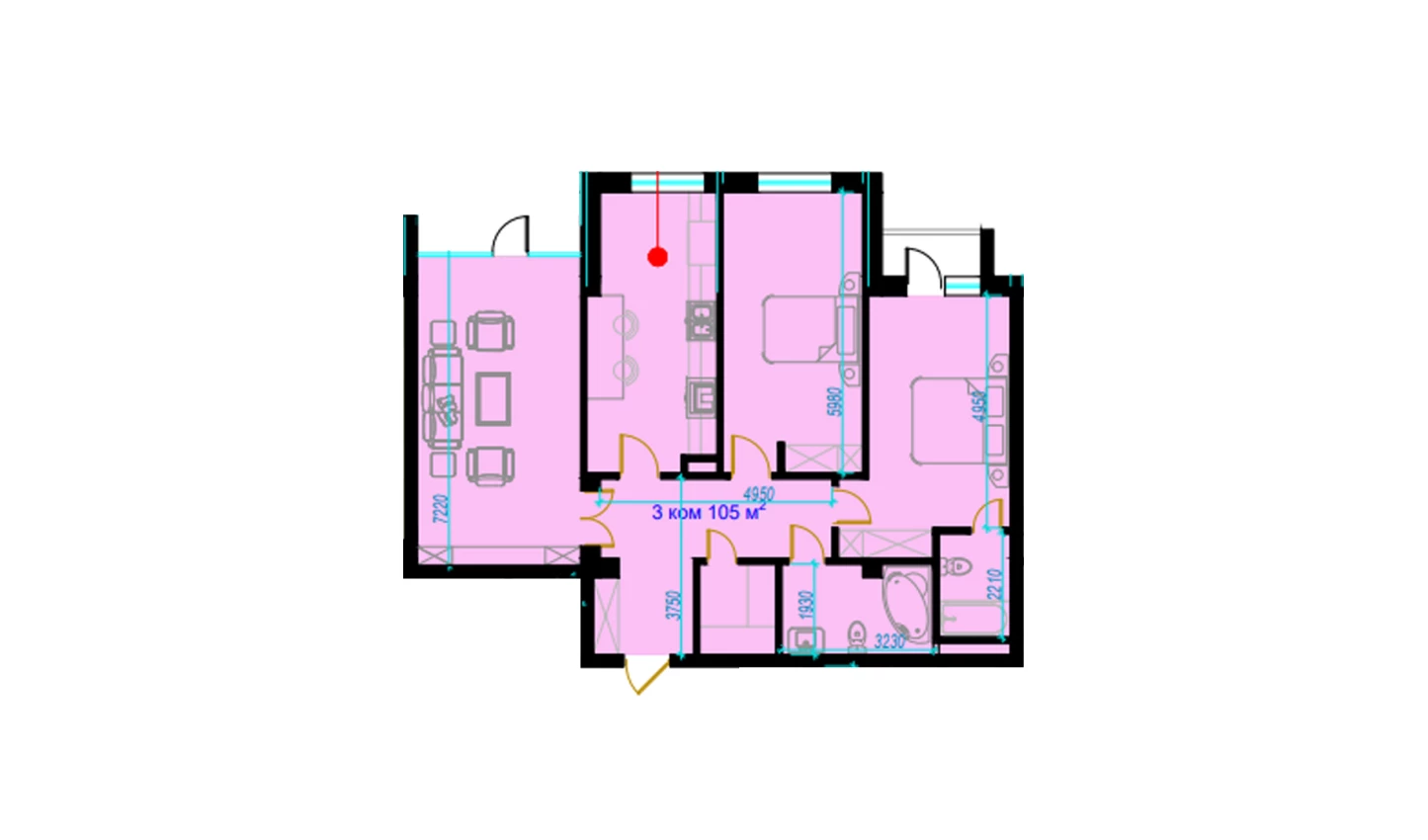3-xonali xonadon 111.1 m²  4/9 qavat | Rohat Turar-joy majmuasi