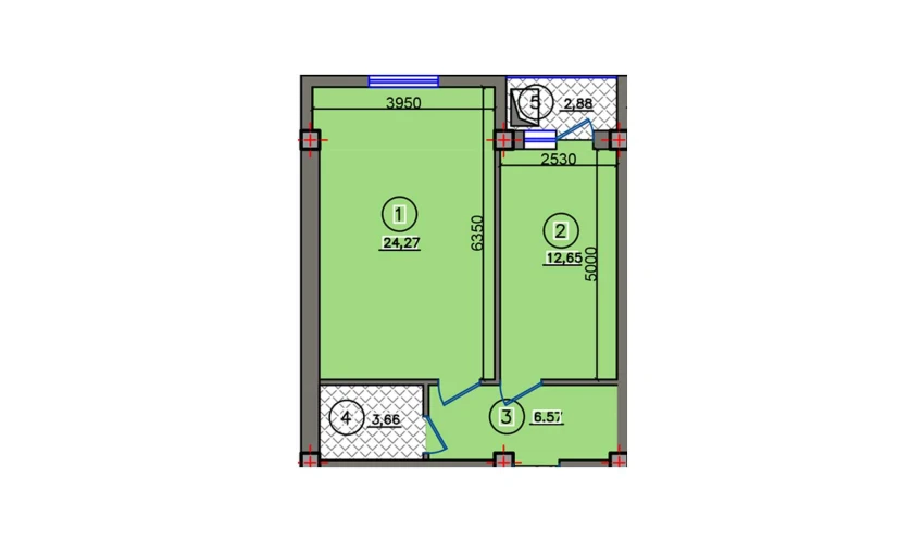 2-xonali xonadon 50.03 m²  3/10 qavat | Qibray City Turar-joy majmuasi