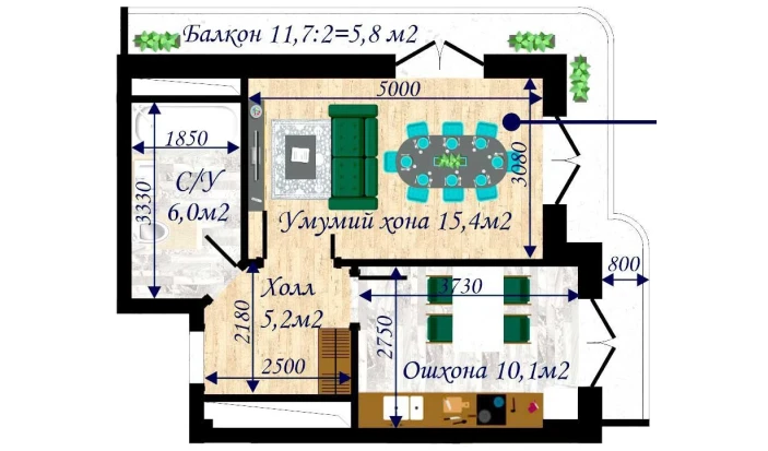 1-xonali xonadon 50.1 m²  11/13 qavat | MEGAPOLIS А2 Turar-joy majmuasi