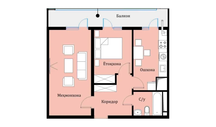 2-комнатная квартира 51.89 м²  16/16 этаж | Жилой комплекс SOKIN DIYOR