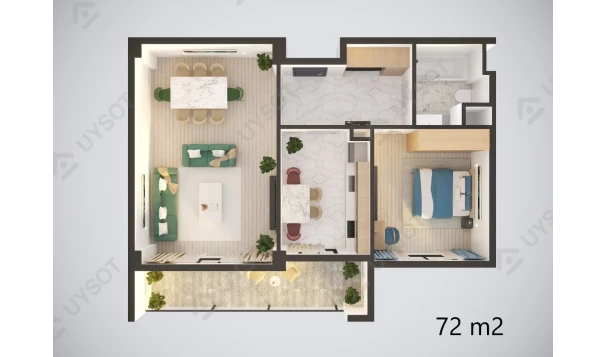 2-xonali xonadon 72 m²  1/12 qavat | MODERN SERGELI Turar-joy majmuasi