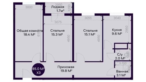 3-xonali xonadon 85 m²  2/12 qavat | YAQINLAR Turar-joy majmuasi