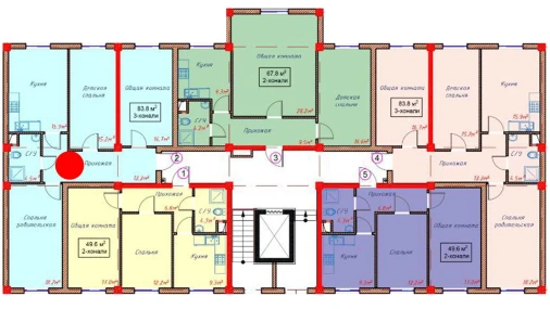 3-xonali xonadon 83.8 m²  1/9 qavat | Orzular Turar-joy majmuasi