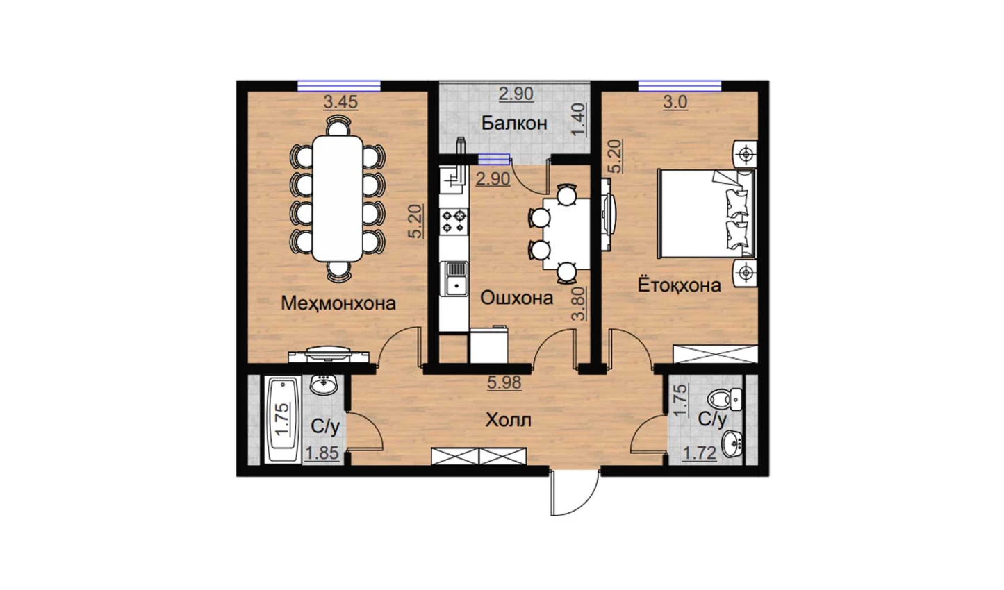 2-комн. квартира 72.85 м²  14/16 этаж | Жилой комплекс BRILLIANT