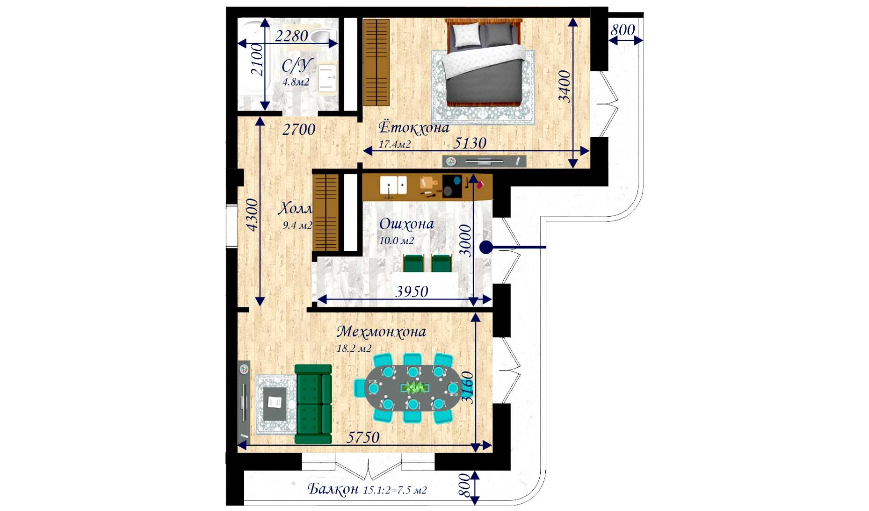 2-комн. квартира 76.4 м²  8/13 этаж | Жилой комплекс MEGAPOLIS С3