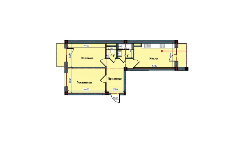 2-xonali xonadon 61.7 m²  4/10 qavat | NUR BARAKA Turar-joy majmuasi