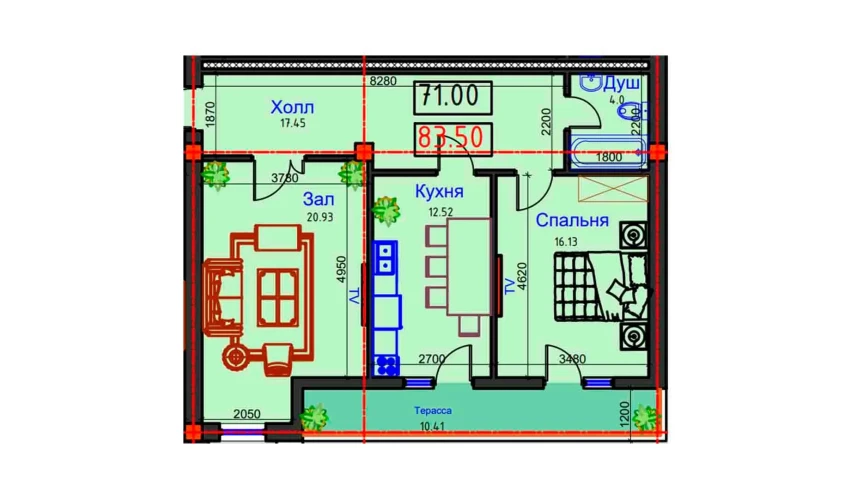 2-xonali xonadon 83.5 m²  9/9 qavat | BAHOR Turar-joy majmuasi