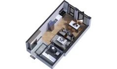 1-xonali xonadon 34.81 m²  1/7 qavat | Bochka Resort Turar-joy majmuasi