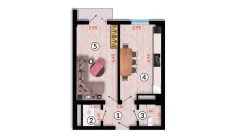 1-xonali xonadon 42.8 m²  5/10 qavat | Ko'kcha-Oqtepa Turar-joy majmuasi