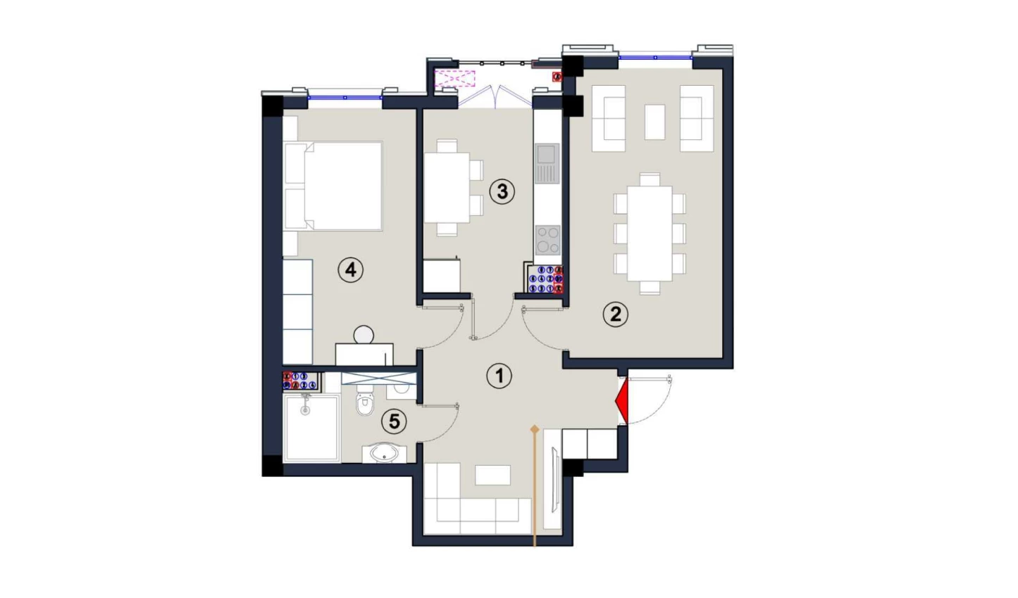 2-комн. квартира 64.5 м²  6/9 этаж | Жилой комплекс FLORYA RESIDENCE