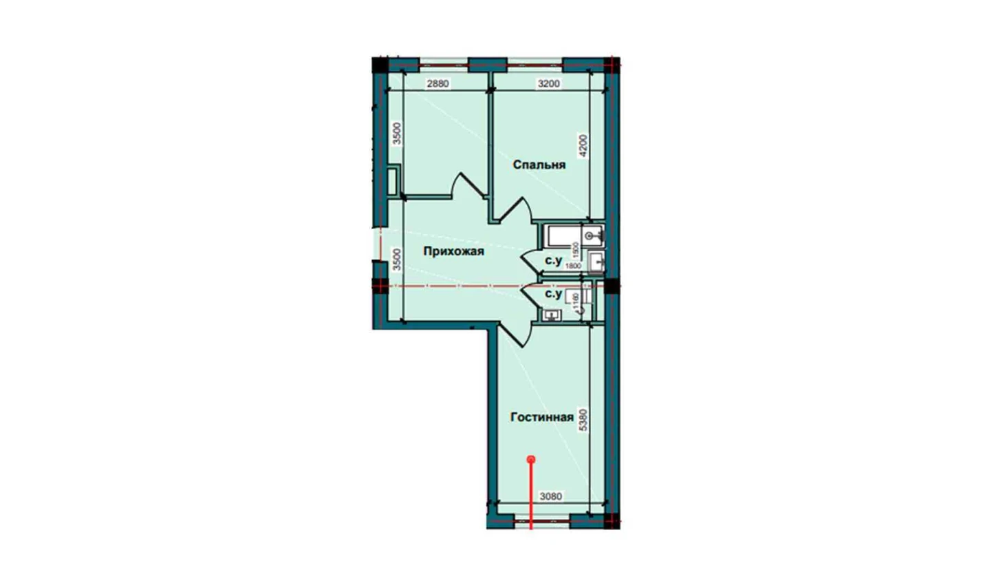 2-комн. квартира 61.3 м²  1/10 этаж | Жилой комплекс NUR BARAKA