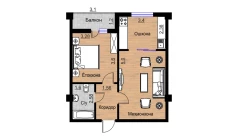 2-xonali xonadon 53.89 m²  13/16 qavat | BRILLIANT Turar-joy majmuasi