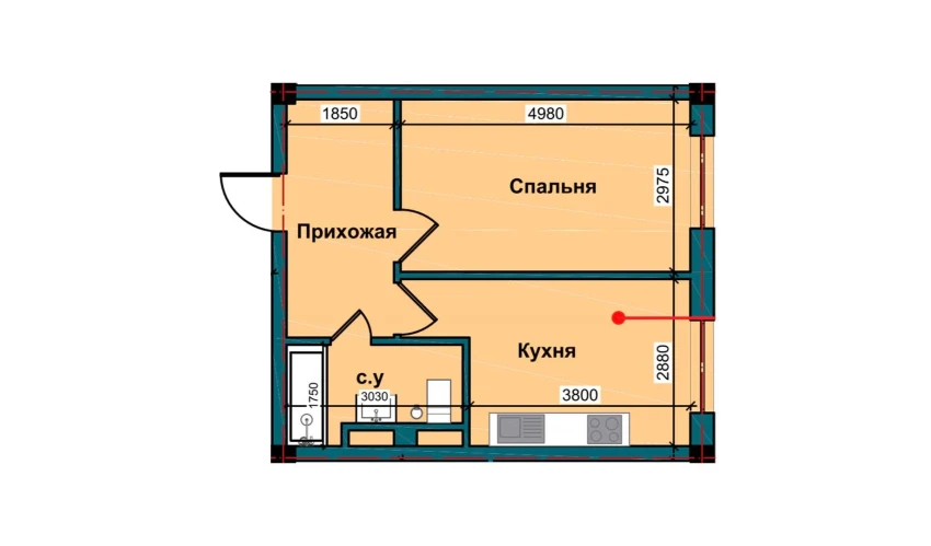 1-xonali xonadon 41.5 m²  6/10 qavat | NUR BARAKA Turar-joy majmuasi