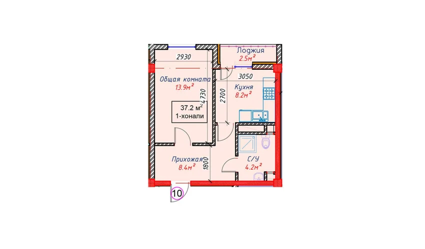 1-xonali xonadon 97.1 m²  9/9 qavat | SOHIL 1 Turar-joy majmuasi