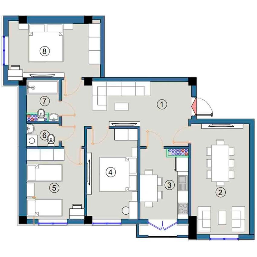 4-xonali xonadon 92 m²  7/9 qavat | FLORYA RESIDENCE Turar-joy majmuasi