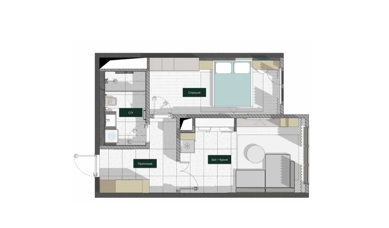 2-комнатная квартира 47.59 м²  13/26 этаж | Жилой комплекс SAF TOWERS
