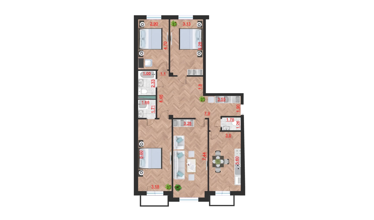 4-комн. квартира 132.79 м²  6/10 этаж | Жилой комплекс Ko'kcha-Oqtepa
