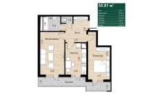 2-комн. квартира 55.81 м²  16/16 этаж | Жилой комплекс SOKIN DIYOR