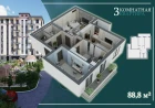 3-xonali xonadon 88.8 m²  3/7 qavat | G'IJDUVON CITY Turar-joy majmuasi