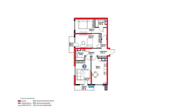 3-xonali xonadon 93.33 m²  7/16 qavat | BI SAN'AT Turar-joy majmuasi