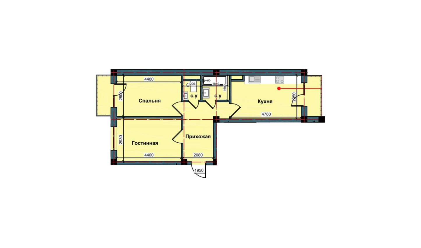 2-xonali xonadon 61.7 m²  3/10 qavat | NUR BARAKA Turar-joy majmuasi