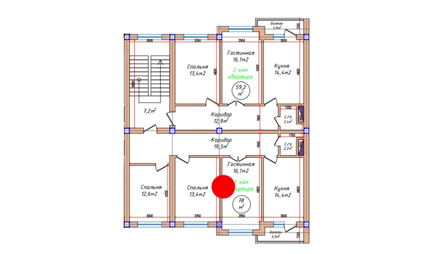 3-xonali xonadon 78 m²  4/5 qavat | Oq mahalla Turar-joy majmuasi