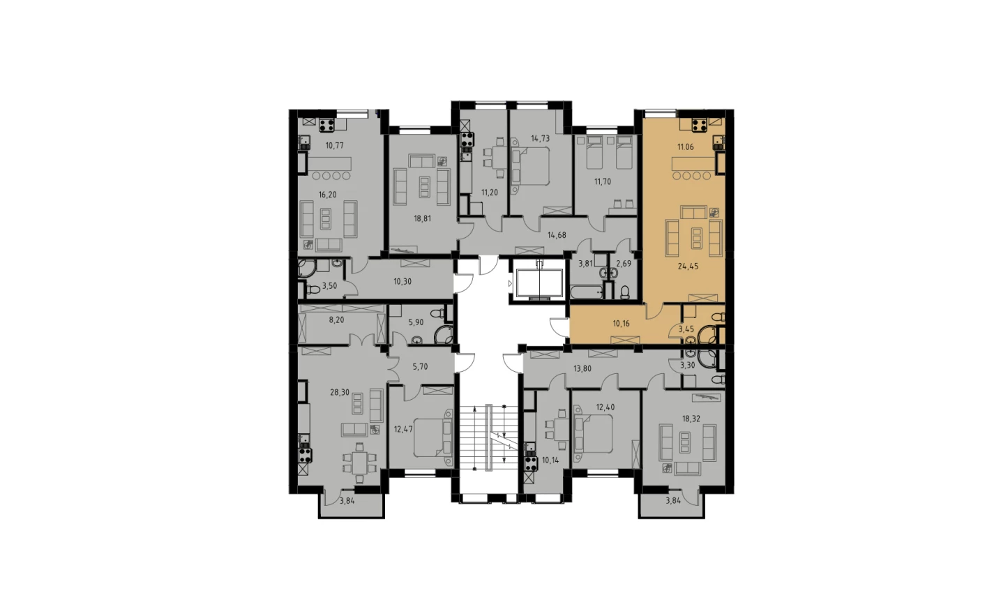 1-xonali xonadon 49.68 m²  2/9 qavat | MINGCHINOR Turar-joy majmuasi