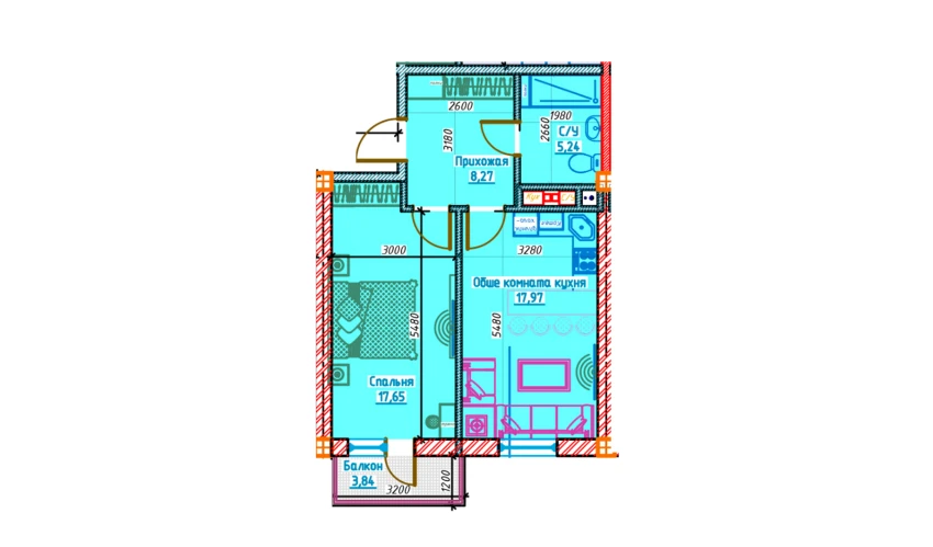 2-комнатная квартира 49.13 м²  4/13 этаж | Жилой комплекс Al-Qasr